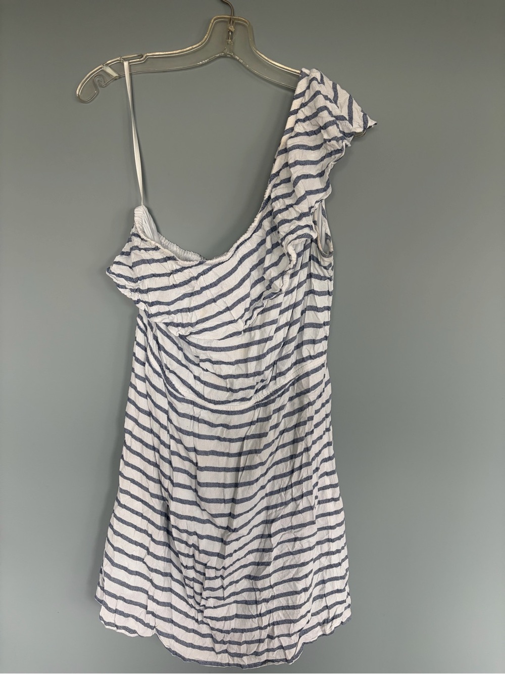 Old Navy White and Navy Striped Off-Shoulder Dress
